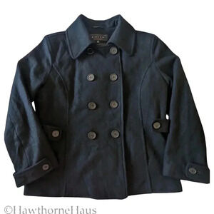 GIACCA Black Double Breasted Peacoat Size XL Wool Blend Heavyweight Lined